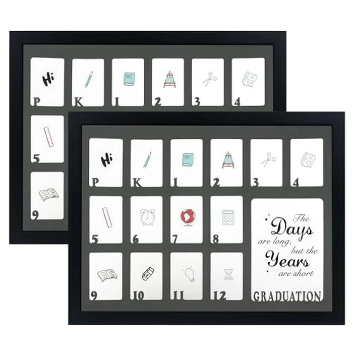GMFrames School Days Photo Frame Prek-12 - 12 * 16 for Pre-School & Kindergarten to 12th Grade - Holds (1) 5x7 & (13) 2x3 Wallet Size Photos - Black-Grey Mat, 2 Packs by GMFrames - Image 1