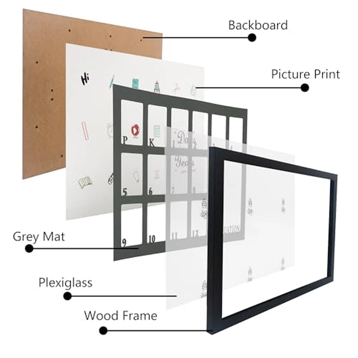GMFrames School Days Photo Frame Prek-12 - 12 * 16 for Pre-School & Kindergarten to 12th Grade - Holds (1) 5x7 & (13) 2x3 Wallet Size Photos - Black-Grey Mat, 2 Packs by GMFrames - Image 2