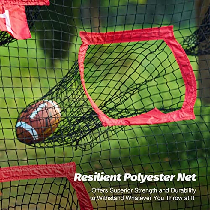 ZELUS Football Throwing Net, 7x7ft Football Practice Equipment with 5 Target Pockets for Throwing and Passing Practice, Portable Quarterback Trainer Net, QB Throw Accuracy Net with Carry Bag, Red by ZELUS - Image 3