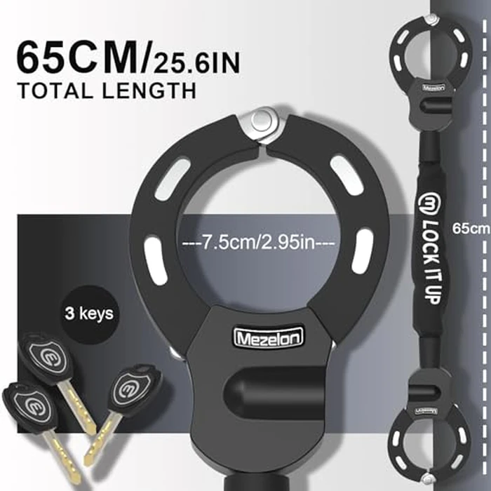 Mezelon Electric Scooter Lock, 8mm Chain Lock Bike Locks Heavy Duty Anti Theft with 3 Keys for E-Bike/Electric Scooters by Mezelon - Image 2