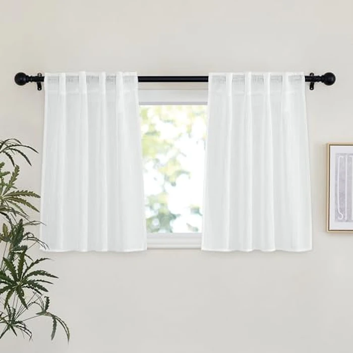 NICETOWN White Linen Sheer Kitchen Window Curtains Over Sink, Rod Pockets & Back Tab Semi Sheer Window Treatments Privacy with Light Filtering for Home Office/Cafe, W29 x L30, Set of 2 by NICETOWN - Used - Very Good condition - US$15.71