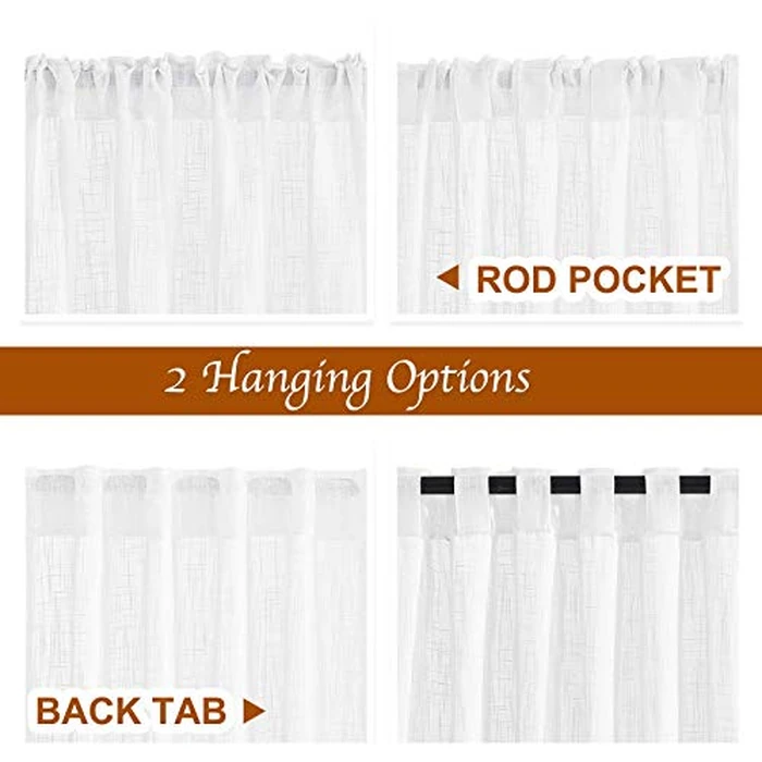 NICETOWN White Linen Sheer Kitchen Window Curtains Over Sink, Rod Pockets & Back Tab Semi Sheer Window Treatments Privacy with Light Filtering for Home Office/Cafe, W29 x L30, Set of 2 by NICETOWN - Image 3