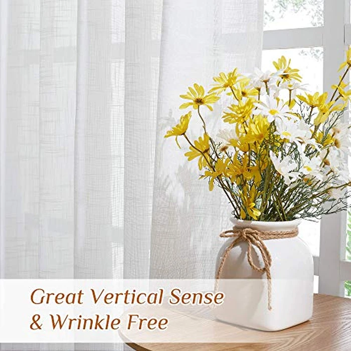 NICETOWN White Linen Sheer Kitchen Window Curtains Over Sink, Rod Pockets & Back Tab Semi Sheer Window Treatments Privacy with Light Filtering for Home Office/Cafe, W29 x L30, Set of 2 by NICETOWN - Image 4