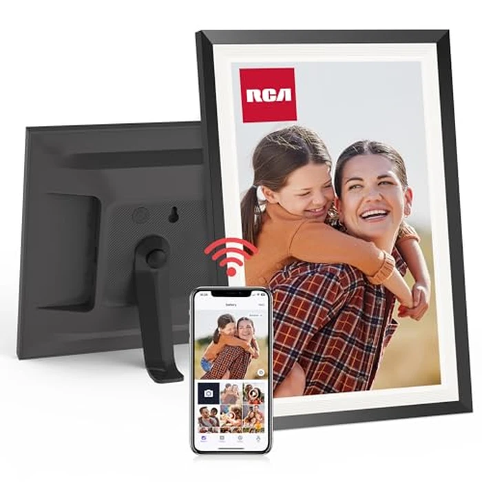 RCA 10.1” WiFi Digital Picture Frame, Electronic Photo Frames 32GB Storage, HD IPS Touch Screen WiFi Frame/Auto Rotate/Wall Mounted, Easy Setup in Uhale App to Share Photo/Video Anytime (Black) by RCA - Used - Acceptable condition