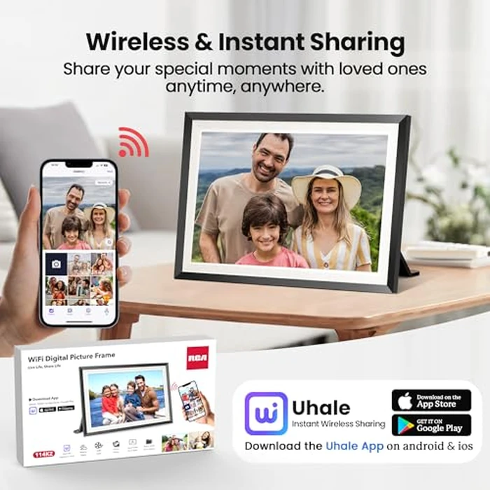 RCA 10.1” WiFi Digital Picture Frame, Electronic Photo Frames 32GB Storage, HD IPS Touch Screen WiFi Frame/Auto Rotate/Wall Mounted, Easy Setup in Uhale App to Share Photo/Video Anytime (Black) by RCA - Image 2