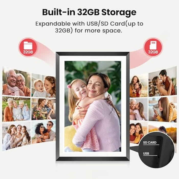 RCA 10.1” WiFi Digital Picture Frame, Electronic Photo Frames 32GB Storage, HD IPS Touch Screen WiFi Frame/Auto Rotate/Wall Mounted, Easy Setup in Uhale App to Share Photo/Video Anytime (Black) by RCA - Image 4