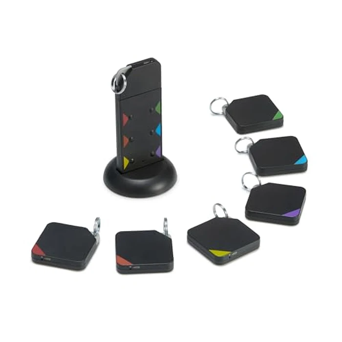 Amazon Basics Key Finder, Wallet, Pet, Phone, Item Locator - 6 Smart Trackers, 1 Remote, 100 ft (30 m) Range, up to 80dB alarm via RF signals. No phone, mobile app or WiFi required by Amazon Basics - Image 1