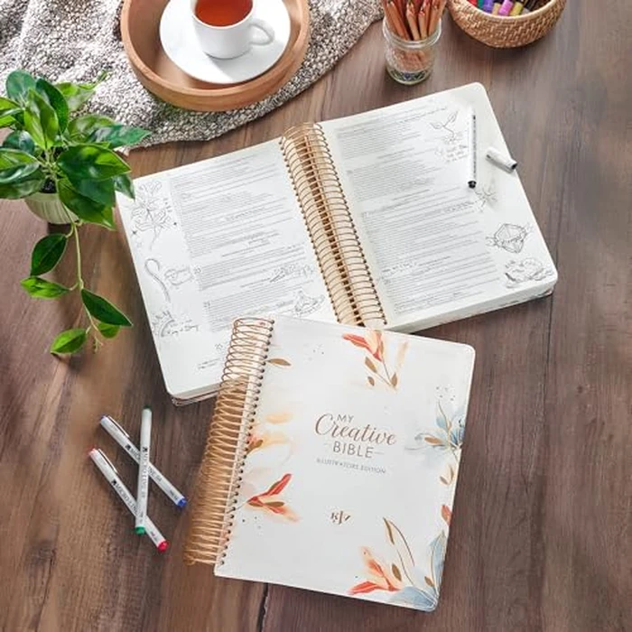 KJV Holy Bible, My Creative Bible - Illustrators Edition, Journal Space, Vegan Leather Flexcover, King James Version, Cream Floral Print by Christian Art Gifts - Image 3