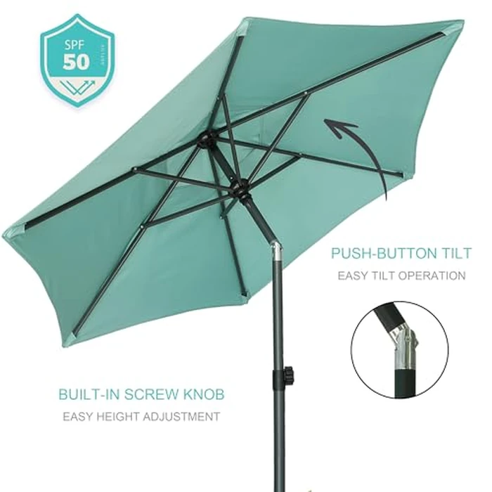 AMMSUN 6ft Patio Umbrella Outdoor Table Umbrellas with Push Button Tilt, UPF50+ Premium Steel Pole and Ribs for Deck, Lawn, Garden, Backyard & Pool (Aqua Green) by AMMSUN - Image 2