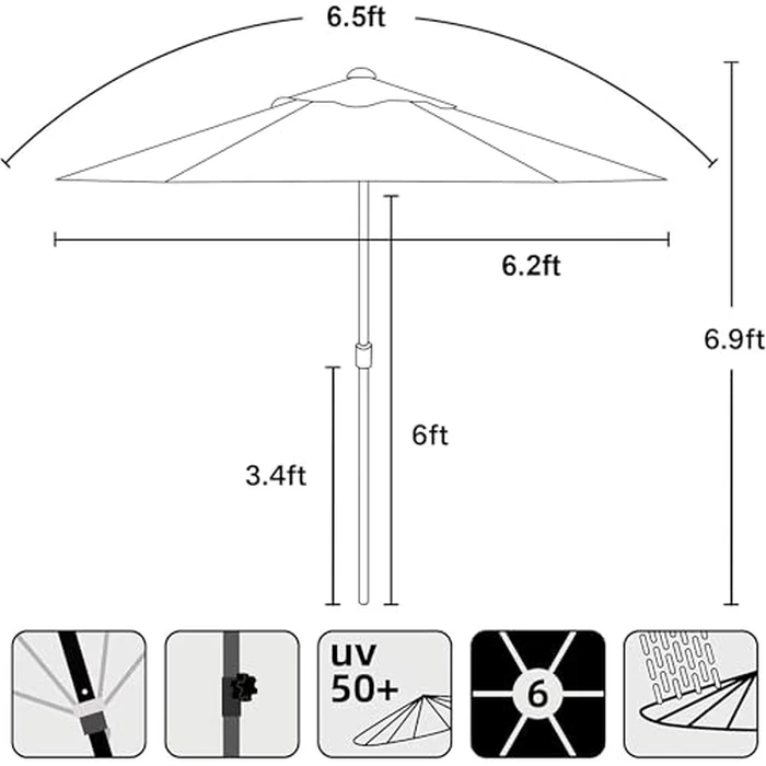AMMSUN 6ft Patio Umbrella Outdoor Table Umbrellas with Push Button Tilt, UPF50+ Premium Steel Pole and Ribs for Deck, Lawn, Garden, Backyard & Pool (Aqua Green) by AMMSUN - Image 8