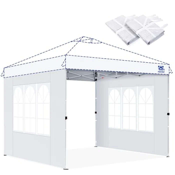 FANPAT 10x10 Canopy Side Walls with Cathedral Windows - 2Pcs Waterproof Wall Kit for Pop Up Tent Farmers Market Tailgating White (Tent Not Included) by FANPAT - Used - Good condition