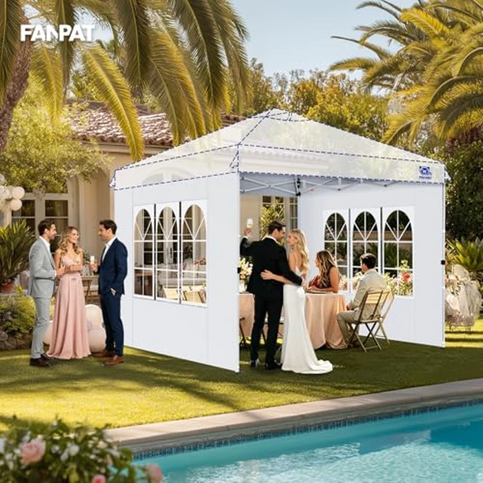 FANPAT 10x10 Canopy Side Walls with Cathedral Windows - 2Pcs Waterproof Wall Kit for Pop Up Tent Farmers Market Tailgating White (Tent Not Included) by FANPAT - Image 2