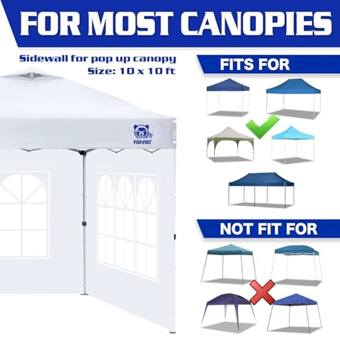 FANPAT 10x10 Canopy Side Walls with Cathedral Windows - 2Pcs Waterproof Wall Kit for Pop Up Tent Farmers Market Tailgating White (Tent Not Included) by FANPAT - Image 6