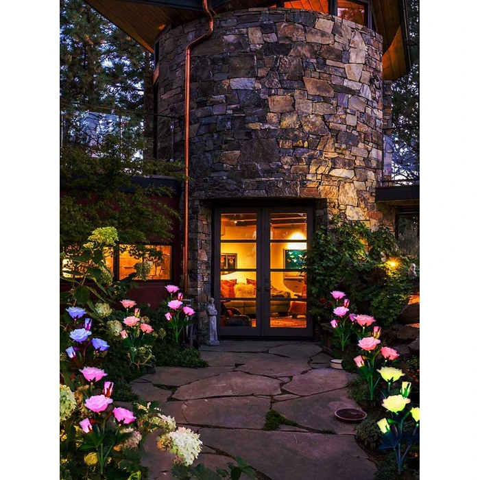 Decorman Solar Garden Rose Lights - 2 Pack Realistic Outdoor Flower Lights, Waterproof LED Stake Landscape Decorative for Garden, Lawn, Yard, Pathway, Patio, Backyard (Blue, 10 Roses) by Decorman - Image 4
