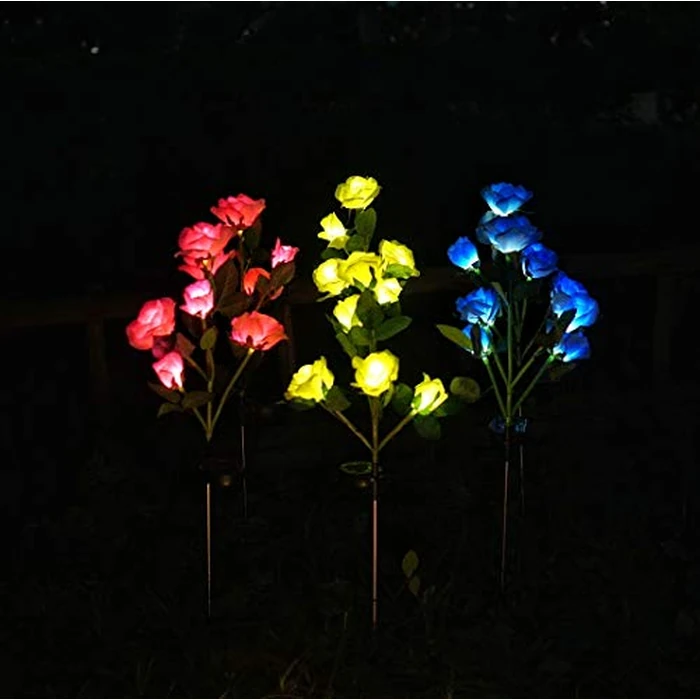 Decorman Solar Garden Rose Lights - 2 Pack Realistic Outdoor Flower Lights, Waterproof LED Stake Landscape Decorative for Garden, Lawn, Yard, Pathway, Patio, Backyard (Blue, 10 Roses) by Decorman - Image 8