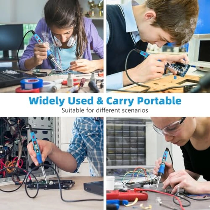 Soldering Iron Kit, 80W 110V LCD Digital Solder Iron Pen with Ceramic Heater, Portable Welding Tools with 5pcs Tips, Stand, Solders Wire, Sponge, Paste, for Metal,Electric Repairs, DIY by Q-MING - Image 6