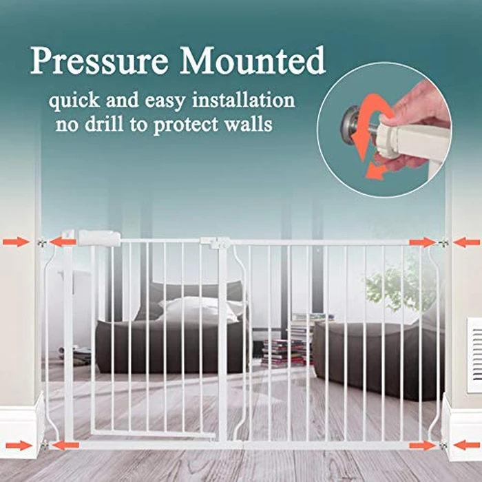 ALLAIBB 29 30 31 32 33 inches Baby Gate Walk Through Pressure Mount Auto Close Tension White Metal Child Pet Safety Gates for Stairs,Doorways and Baniste 74-86cm by ALLAIBB - Image 2