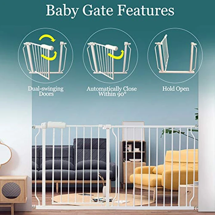 ALLAIBB 29 30 31 32 33 inches Baby Gate Walk Through Pressure Mount Auto Close Tension White Metal Child Pet Safety Gates for Stairs,Doorways and Baniste 74-86cm by ALLAIBB - Image 4