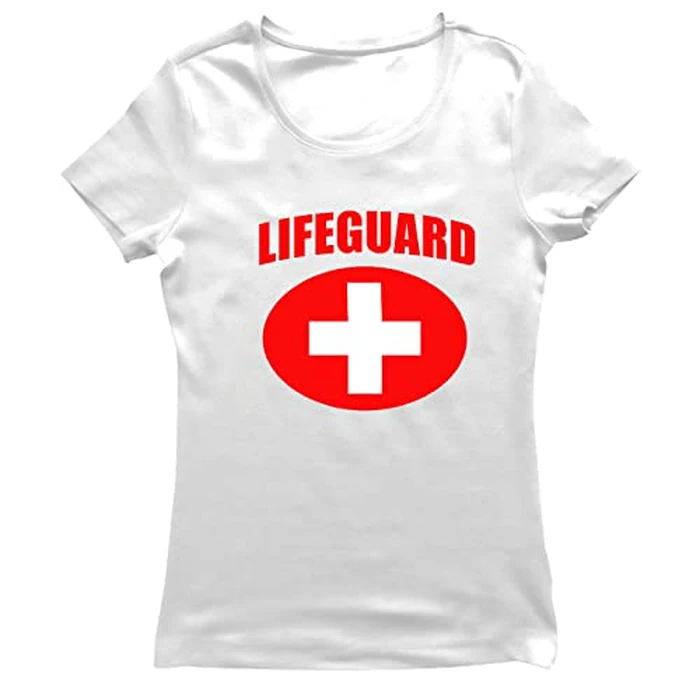 lepni.me Women's T-Shirt Lifeguard White or Red Cross Lifeguarding Uniform Costume (S White Multi Color) by lepni.me - Used - Like New condition - US$13.70