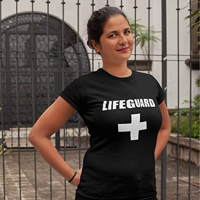 lepni.me Women's T-Shirt Lifeguard White or Red Cross Lifeguarding Uniform Costume (S White Multi Color) by lepni.me - Image 3