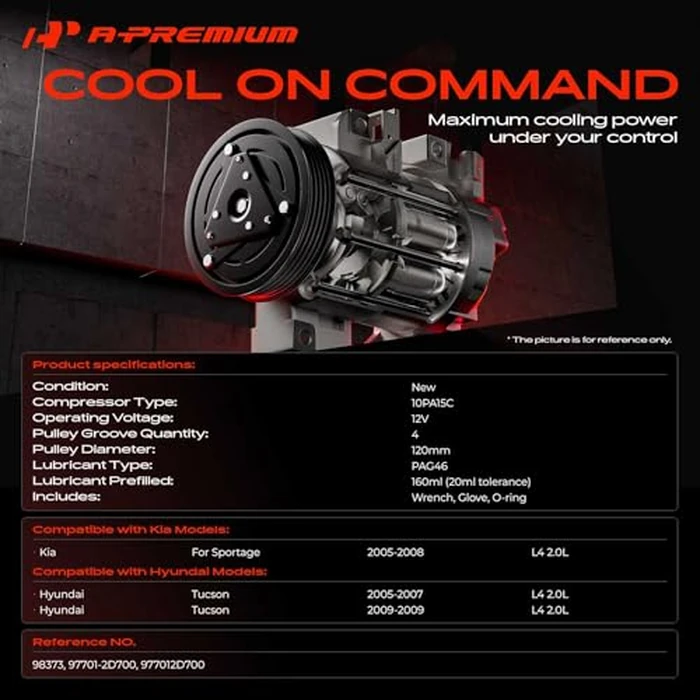 A-Premium A/C Compressor with Clutch Compatible with Hyundai Tucson 2.0L 2005-2007/2009, Kia Sportage 2.0L 2005-2008, 10PA15C Style, 4 Grooves, 3-Bolt Mounting by A-premium - Image 2
