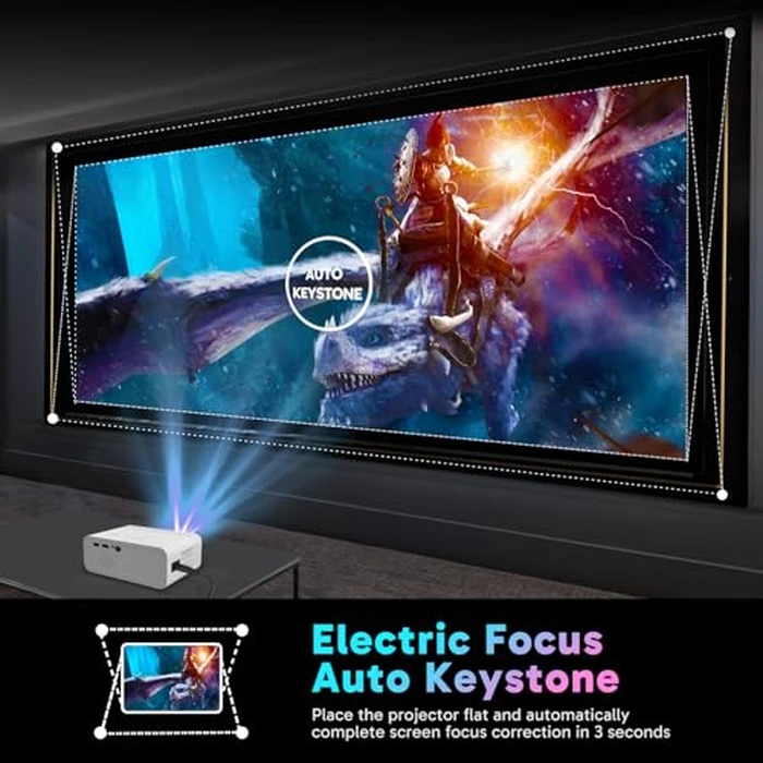 Electric Focus Mini Projector with 5G WiFi and Bluetooth, Support FHD 1080P Smart Video Projector, 12000L Portable Movie Projector with Auto Keystone Compatible with iOS/Android/TV Stick/HDMI/PS5 by Dragon Touch - Image 5