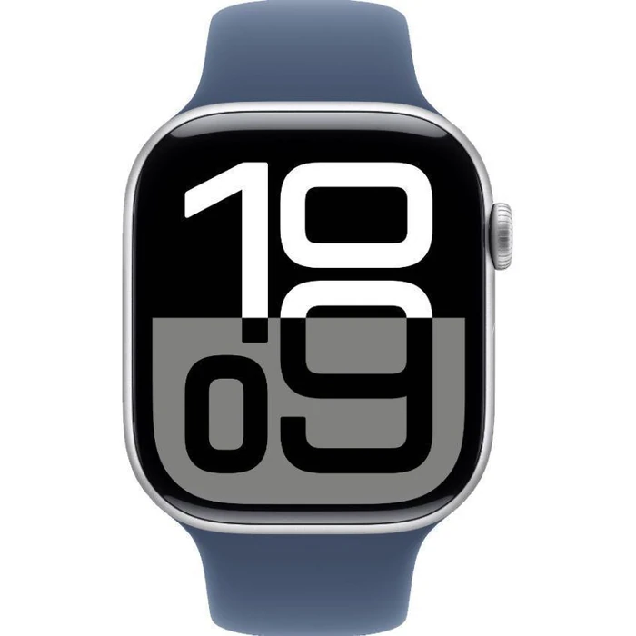 Apple Watch Series 10 (GPS) - 64GB - 46mm - Silver Aluminum Case with Denim Rubber Sport Band - M/L Size by Apple - Refurbished - Acceptable condition