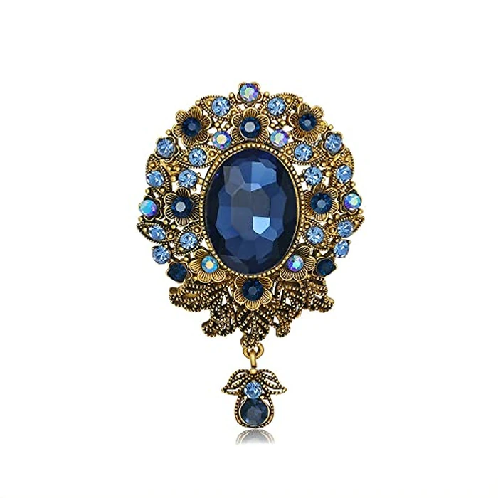 Vintage Teardrop Diamond Brooch Pin for Women Men Crystal Elegant Flower Badge Brooches Laple Pins Scarf Clip Boutonniere Corsage for Clothes Dress Hats Bags Accessory (Blue) by Kokoma - Used - Like New condition - US$7.71