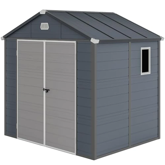 DWVO 8x6.2FT Outdoor Storage Shed w/o Floor, All-Weather Plastic Shed with Lockable Doors, Window & Vents, Plastic Tool Shed for Backyard, Patio, Poolside, Lawn, Gray by DWVO - Image 1