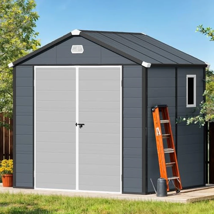 DWVO 8x6.2FT Outdoor Storage Shed w/o Floor, All-Weather Plastic Shed with Lockable Doors, Window & Vents, Plastic Tool Shed for Backyard, Patio, Poolside, Lawn, Gray by DWVO - Image 2
