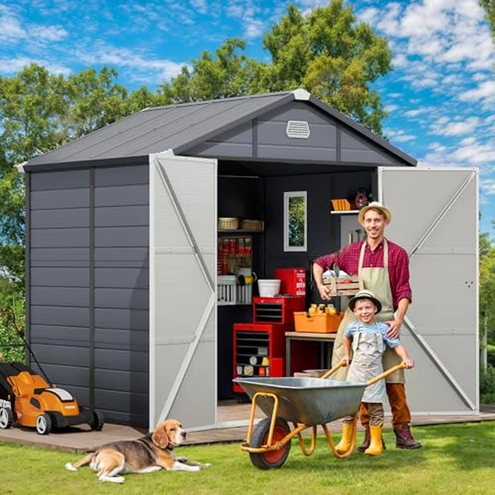 DWVO 8x6.2FT Outdoor Storage Shed w/o Floor, All-Weather Plastic Shed with Lockable Doors, Window & Vents, Plastic Tool Shed for Backyard, Patio, Poolside, Lawn, Gray by DWVO - Image 3