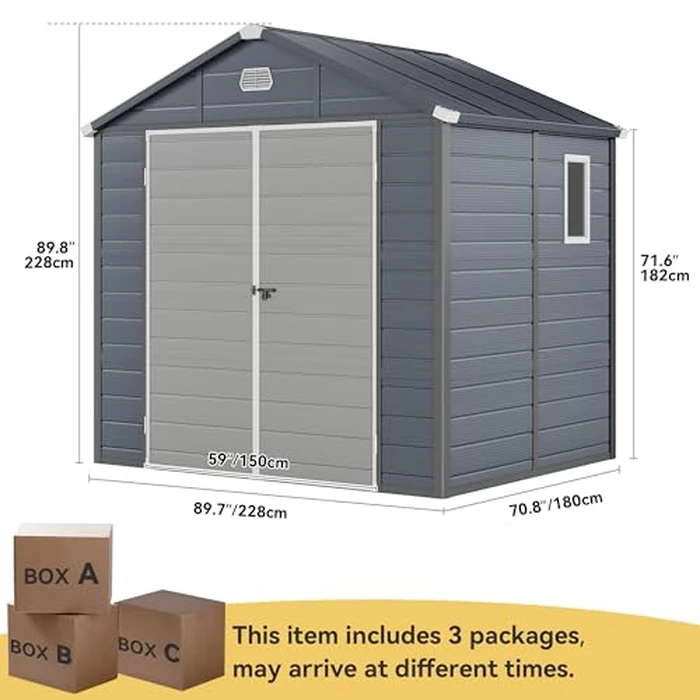 DWVO 8x6.2FT Outdoor Storage Shed w/o Floor, All-Weather Plastic Shed with Lockable Doors, Window & Vents, Plastic Tool Shed for Backyard, Patio, Poolside, Lawn, Gray by DWVO - Image 7