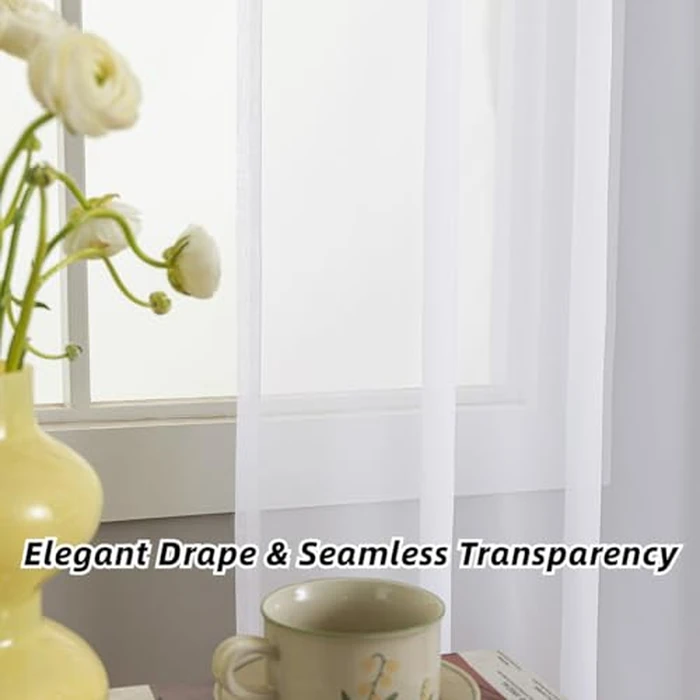 Sheer Curtains 45 inches Long, Rod Pocket Super Soft White Sheer Curtain Panels for Living Room, Kitchen, Bedroom, Small Window Curtains Light Filters - Breathable, 2 Panels, White, 52" W x 45" L by CaaMoo - Image 7