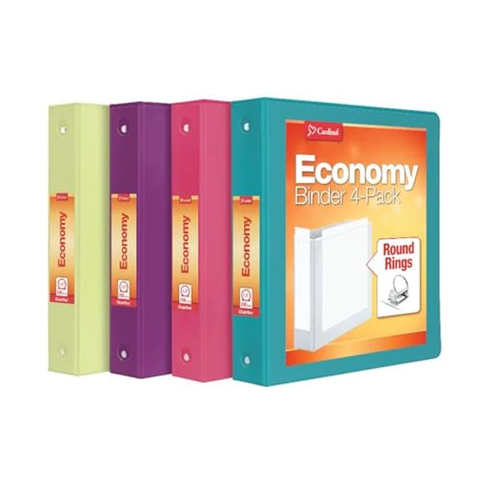 Cardinal Binders, 3-Ring, 1.5 Inch, 350-Sheet Capacity, Assorted Colors 4-Pack (Pink, Teal, Purple, Lime), Customizable Covers, Non-Stick with Pockets, for School, Office or Projects by Oxford - Used - Acceptable condition - CA$15.51