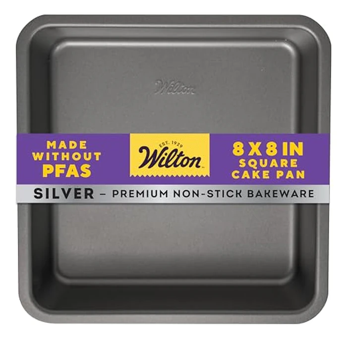 Wilton Silver Non Stick Square Cake Pan, Perfect for Brownies, Sheet Cake, Made Without PFAS, Durable Steel, Even Heating, 8 x 8 in, Packaging May Vary by Wilton - Used - Acceptable condition