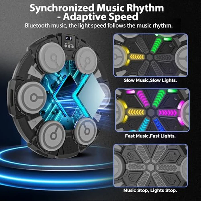 Music Punching Machine for Kids Adults,Bluetooth Wall Mounted Boxing Trainer with Gloves,Rhythm Lights,2 Player Battle Mode,Reaction Training Pad,Home Gym Sport Toys Gifts for Boys Girls Teens 3-12+ by SZJJX - Image 5
