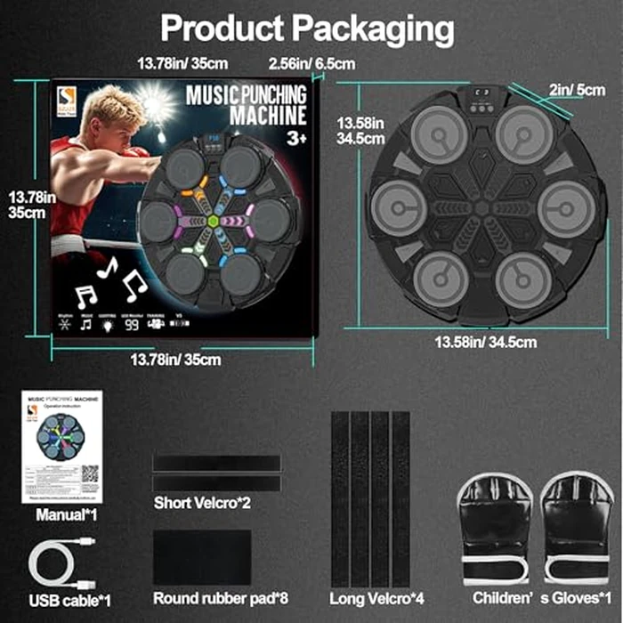 Music Punching Machine for Kids Adults,Bluetooth Wall Mounted Boxing Trainer with Gloves,Rhythm Lights,2 Player Battle Mode,Reaction Training Pad,Home Gym Sport Toys Gifts for Boys Girls Teens 3-12+ by SZJJX - Image 9
