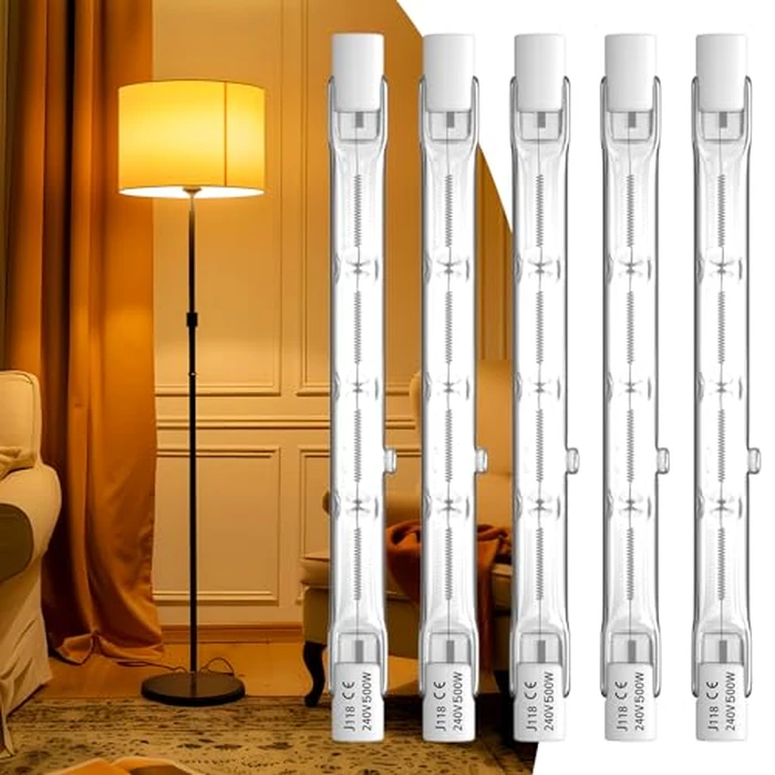 Lustaled 500 Watt Halogen Light Bulbs R7s LED Bulb 118mm 4.7inch T3 Halogen Bulbs 2800K Warm White J Type Double Ended 120V Dimmable Quartz Tube Lamps for Work,Security,Shop, Landscape Light -5Pack by Lustaled - Used - Very Good condition