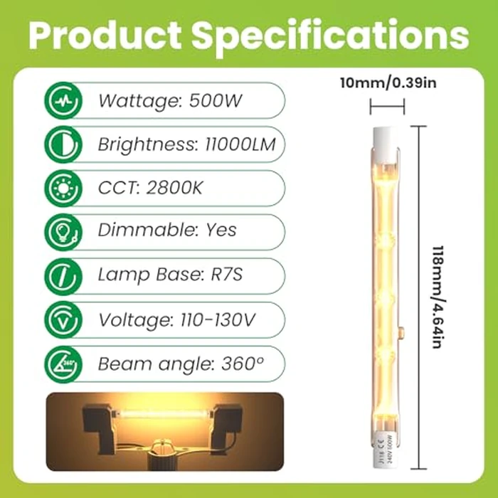 Lustaled 500 Watt Halogen Light Bulbs R7s LED Bulb 118mm 4.7inch T3 Halogen Bulbs 2800K Warm White J Type Double Ended 120V Dimmable Quartz Tube Lamps for Work,Security,Shop, Landscape Light -5Pack by Lustaled - Image 8