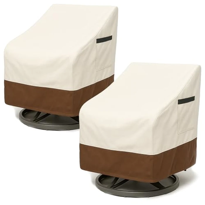 Waterproof Patio Chair Covers, Heavy Duty 600D Lawn Outdoor Furniture Covers for Swivel, Lounge, Rocking & Adirondack Chairs, All-Weather UV & Fade Resistant, 28W x 32D x 36H in, 2-Pack Beige & Brown by Yagvany - Used - Very Good condition