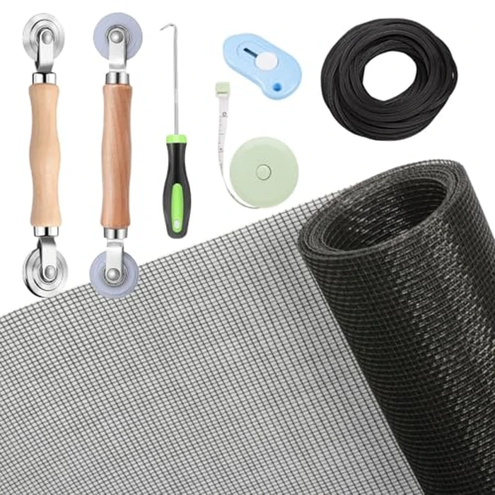 Windows Screen and Screen Door Repair Kit, 48"x118" Charcoal Fiberglass Mesh with Rolling Tool/Hook/Ruler/Cutter/Spline - Window Screen & Sliding Screen Door Replacement for Windows, TOOLTRIZ by TOOLTRIZ - Used - Very Good condition - US$20.68