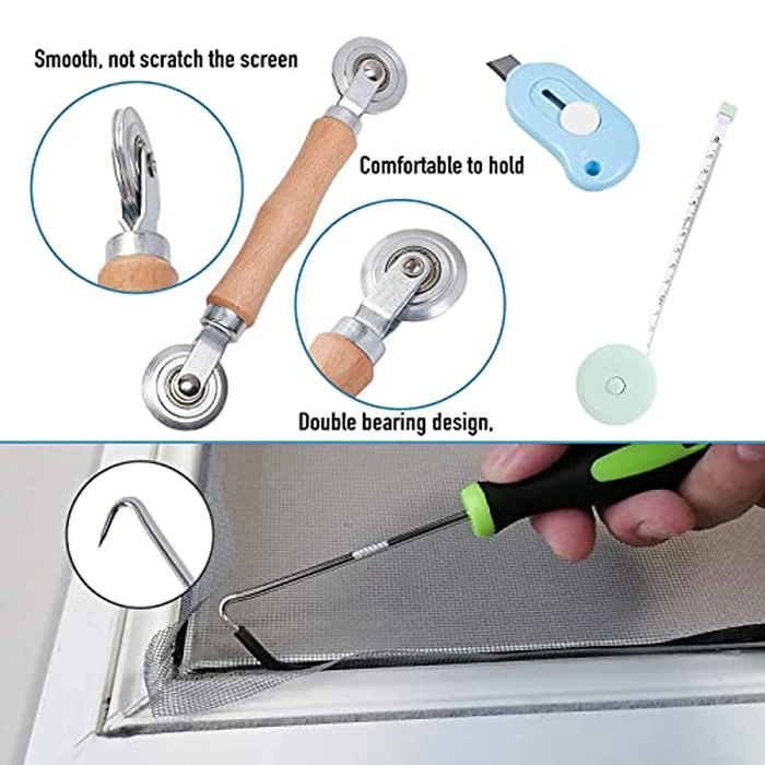 Windows Screen and Screen Door Repair Kit, 48"x118" Charcoal Fiberglass Mesh with Rolling Tool/Hook/Ruler/Cutter/Spline - Window Screen & Sliding Screen Door Replacement for Windows, TOOLTRIZ by TOOLTRIZ - Image 5