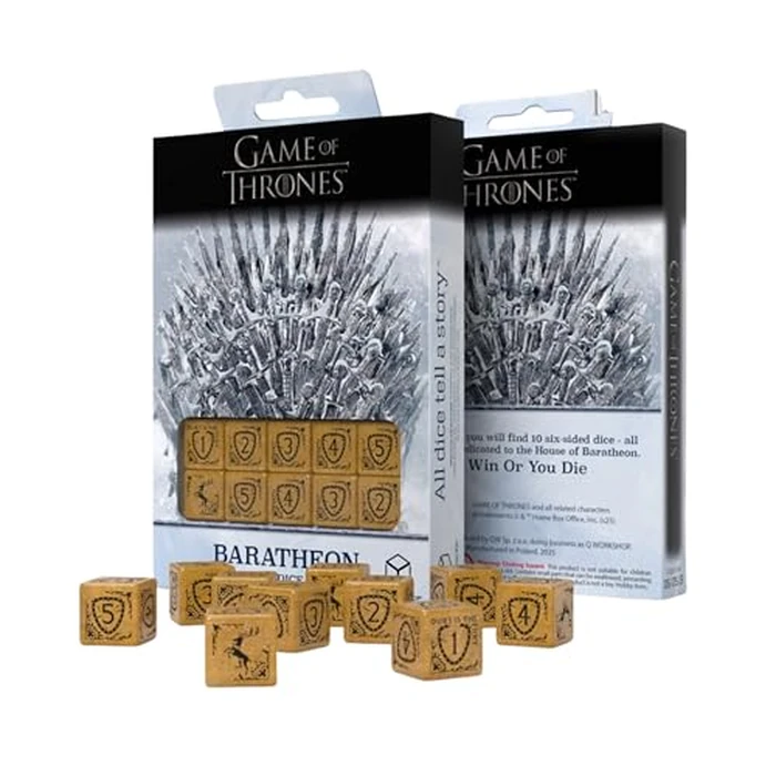 Game of Thrones: Baratheon 10xD6 Dice Set by Q Workshop | 10 Six-Sided Dice | Shimmering Yellow with Black Engravings | Officially Licensed Tabletop Game & Wargaming Dice by Q Workshop - Image 1