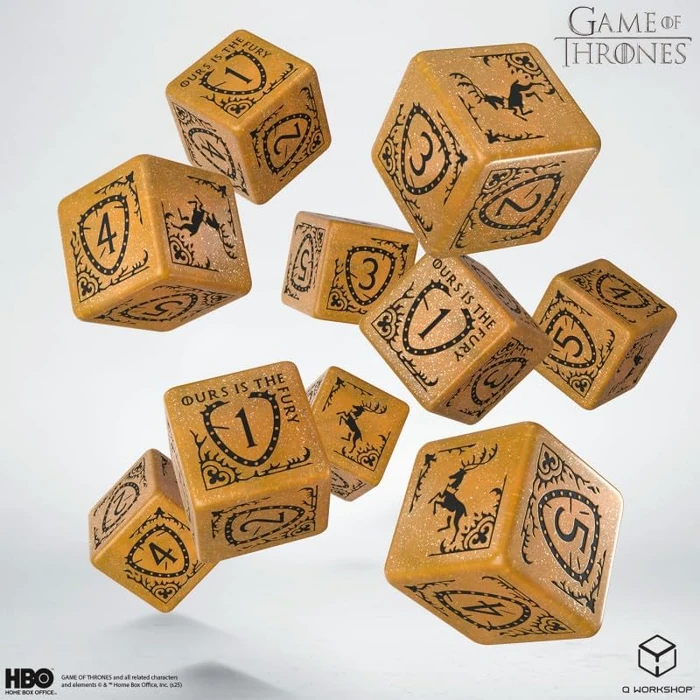 Game of Thrones: Baratheon 10xD6 Dice Set by Q Workshop | 10 Six-Sided Dice | Shimmering Yellow with Black Engravings | Officially Licensed Tabletop Game & Wargaming Dice by Q Workshop - Image 2
