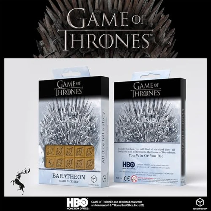 Game of Thrones: Baratheon 10xD6 Dice Set by Q Workshop | 10 Six-Sided Dice | Shimmering Yellow with Black Engravings | Officially Licensed Tabletop Game & Wargaming Dice by Q Workshop - Image 3