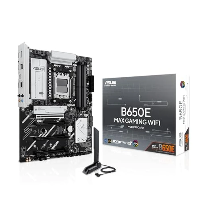 ASUS B650E MAX Gaming WiFi AMD B650 ATX Motherboard, DDR5, PCIe 5.0 Ready, 3X M.2 Slots, Wi-Fi 6E, Realtek 2.5Gb Ethernet, DisplayPort, HDMI(TM), USB 10Gbps Type-A & Type-C(R), BIOS Flashback(TM), Aura Sync by ASUS - Used - Good condition