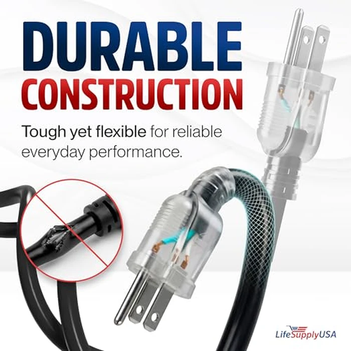 50ft Outdoor/Indoor Extension Cord 14/3 Gauge Heavy Duty 3 Prong SJTW, Waterproof, Flexible Cold-Resistant Long Power Cord,15A 125V 1875W, Black by LifeSupplyUSA by LifeSupplyUSA - Image 3