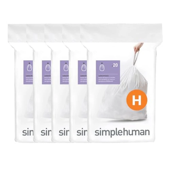 simplehuman Code H 100 Count, Dispenser Pack Custom Fit Liners, Drawstring Trash Bags, 30-35L / 8-9 Gallons, White by simplehuman - Used - Good condition - CA$29.52
