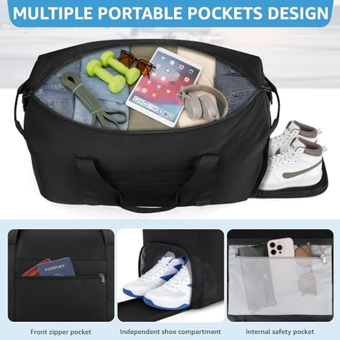 ETRONIK Carry On Luggage 22x14x9 Airline Approved, 45L Waterproof Duffle Bag for Travel, Lightweight Carry on Travel Duffel Bags with Shoe Compartment, Weekender Overnight Gym Bag for Men Women, Black by ETRONIK - Image 4