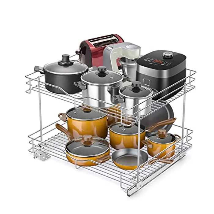 Fulgente 20"*18'' Chrome Finish Pull Out Cabinet Organizer - 2 Tier Heavy Duty Slide Out Kitchen Pantry Shelves, Rustproof Under Sink Storage Drawer for Kitchen & Bathroom by FULGENTE - Image 1
